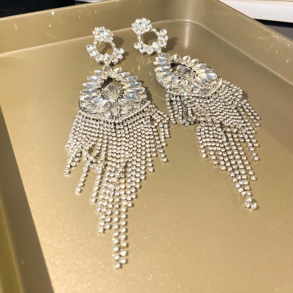 1 Pair Fashion Long Tassel Dangle Earrings Bling Bling Exaggerated Earrings Banquet