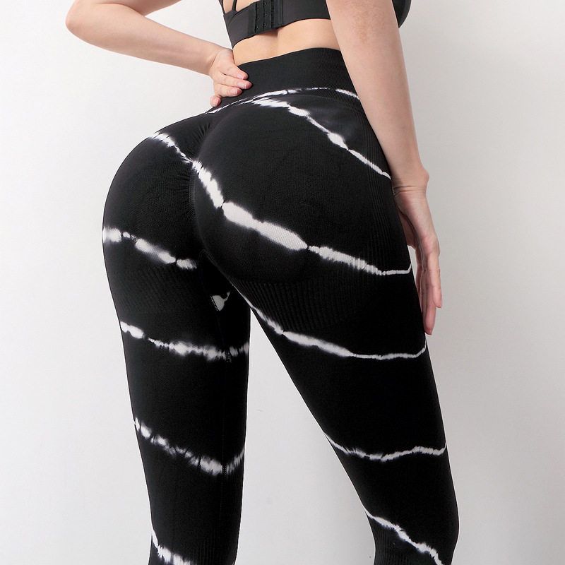 

Cross-Border Fashion Peach Hip Raise Fitness Pants Women s Tie-Dye High-Waist Quick-Drying Sports Leggings Running Aerobics Yoga Pants Black S