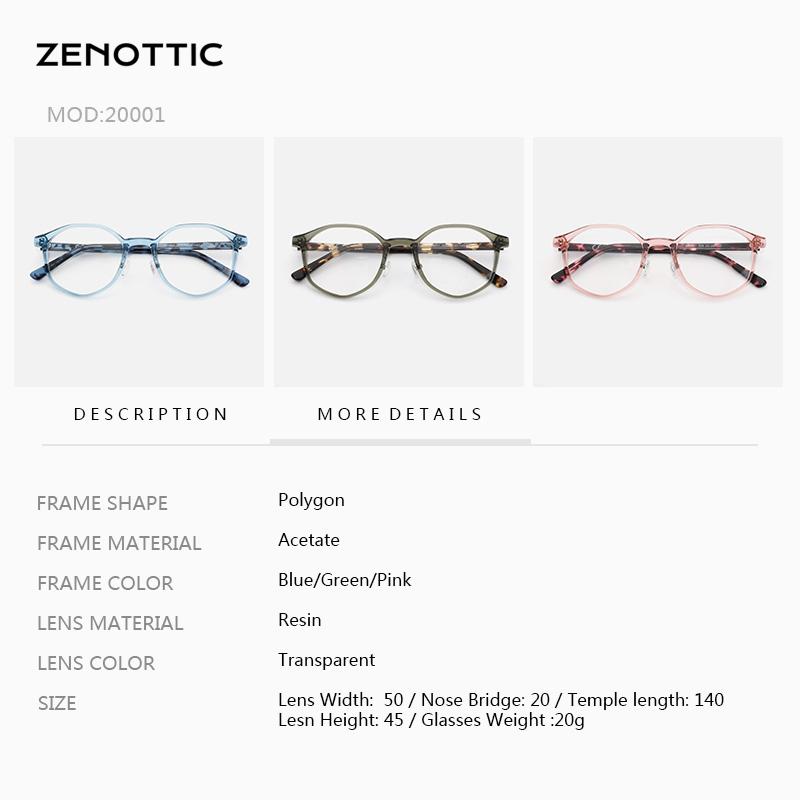ZENOTTIC Casual Geometric Round Optical Prescription Eyeglasses Frames for Men Women Ultralight Acetate Spectacle Frame