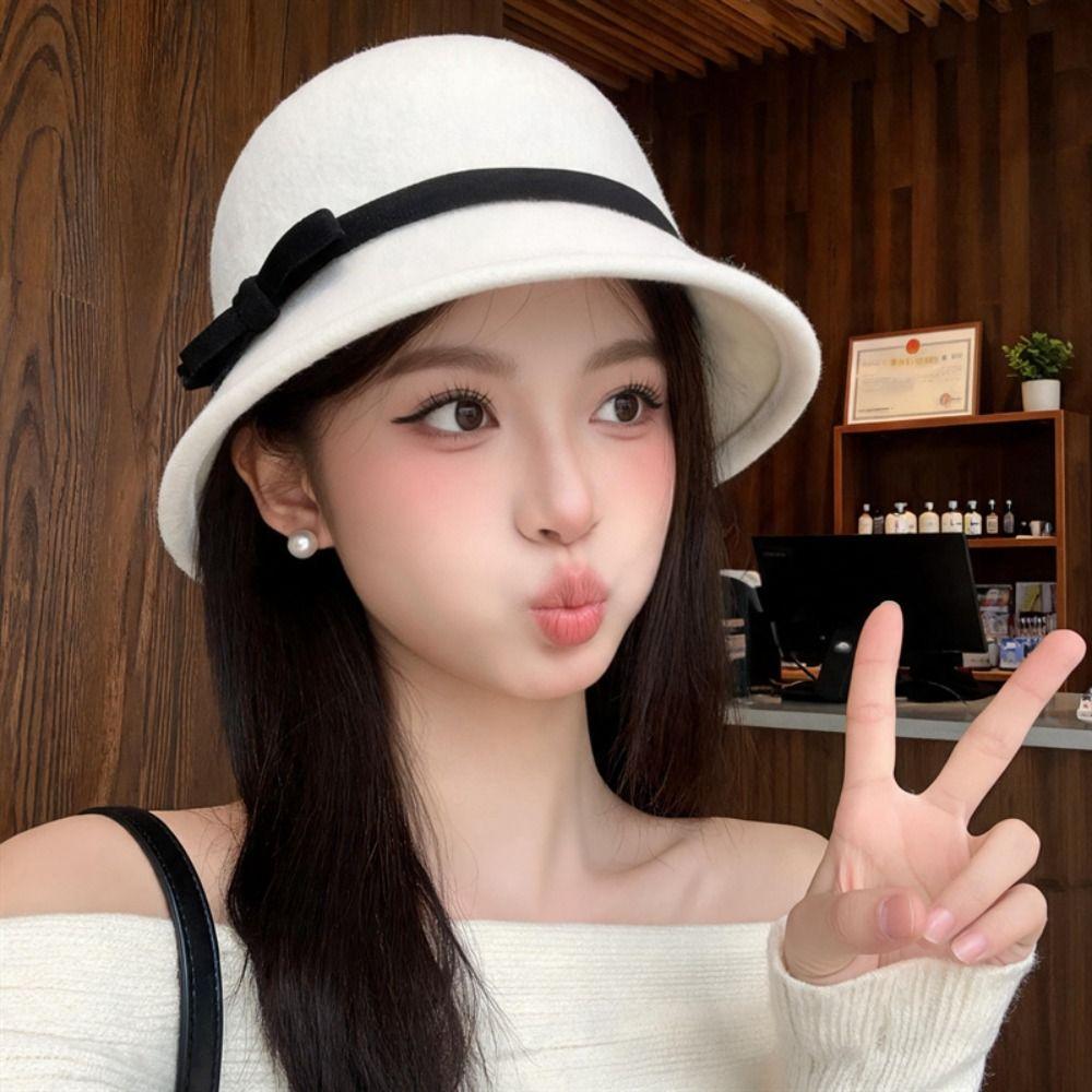 Soft Felt Fedora Hats Bowknot Decoration Bowler Hat Vintage Women Felt Hat  Formal Occasion