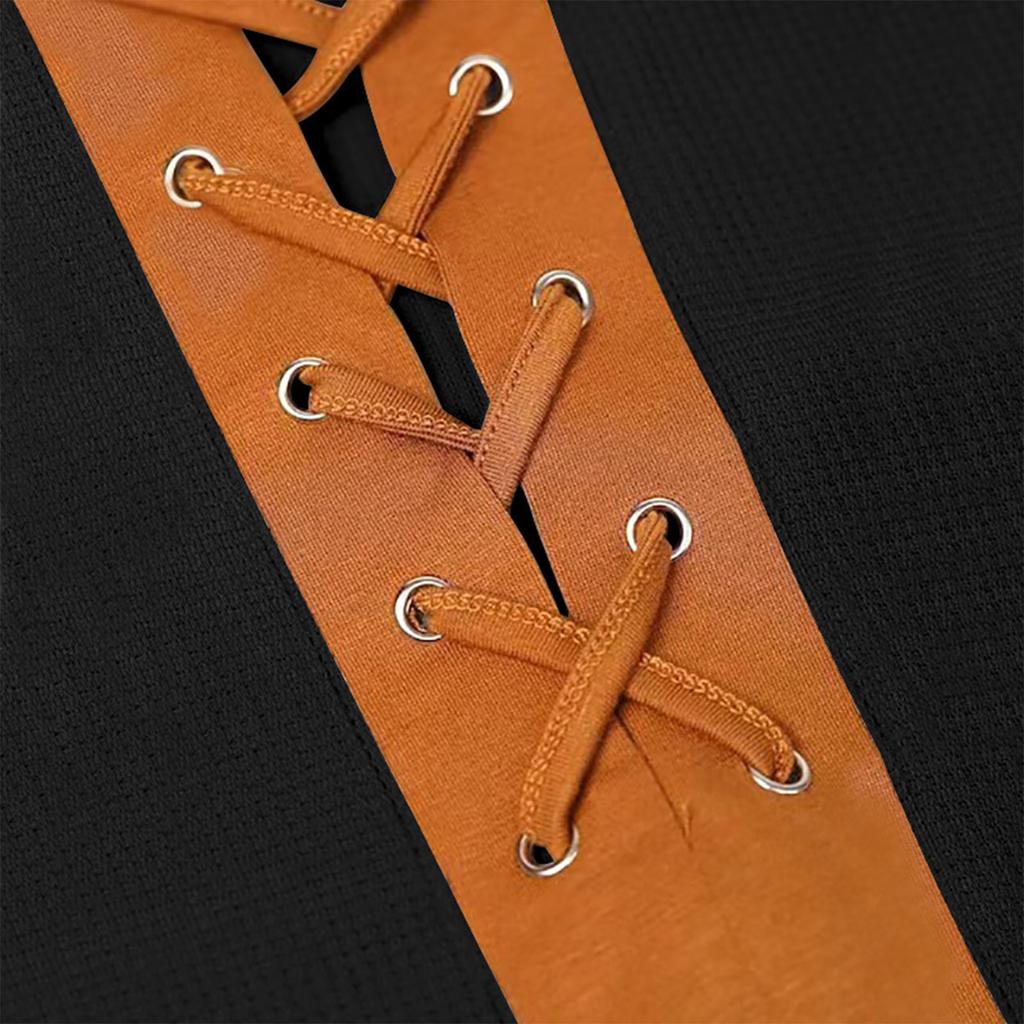 Męska koszulka z blokami kolorów, z dekoltem w serek, swobodna, z długimi rękawami i nadrukiem