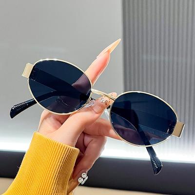 Oval Shaped Trendy Sunglasses For Travel Metal Sunglasses For High-End Fashion Slimming Sunglasses For Sun Shading