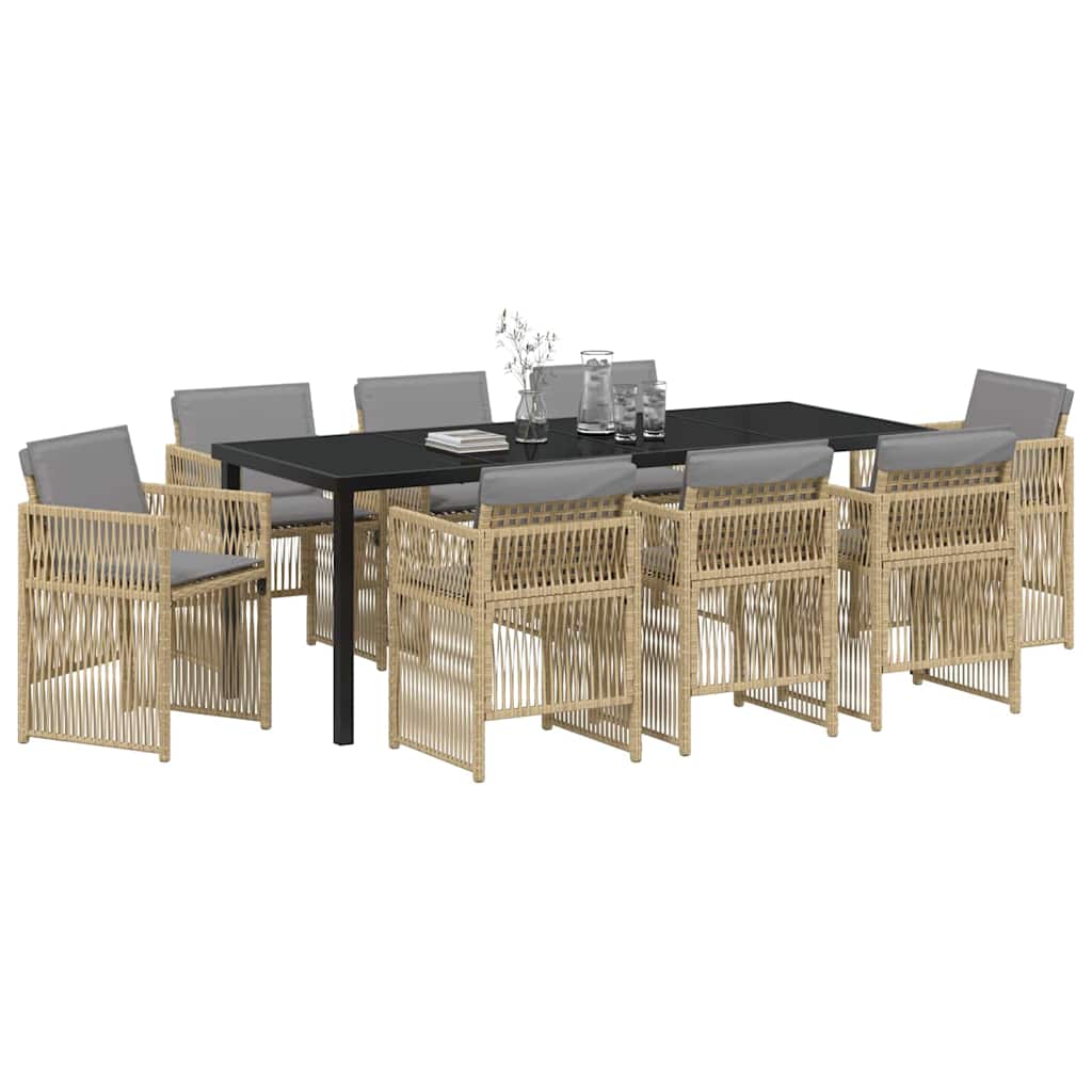 Garden Dining Set 9 pcs Beige Powder Coated Steel