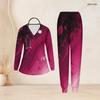 Women Plus Size Printed Nurse Scrub Set V Neck Long Sleeve Top With Pockets Long Pants