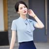 Troyman Women's Bow Tie Short Sleeve Blouse