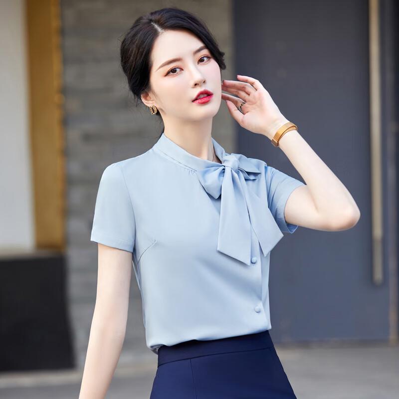 Troyman Women's Bow Tie Short Sleeve Blouse