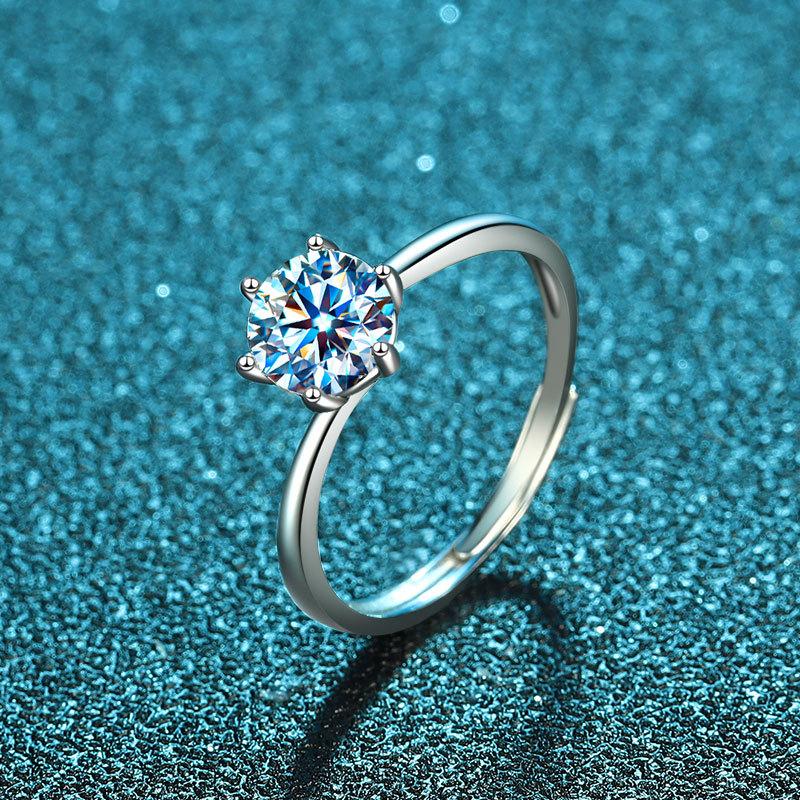 

S925 Sterling Silver Classic Six-Claw Twisted Arm Ring Women S Fashion Personality Bare Body Open Ring Simple Platinum Diamond Ring opening adjustable