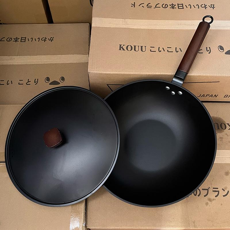 Household wok flat bottom non-stick pan induction cooker gas stove