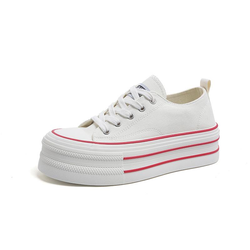 Canvas shoes women's spring and autumn new student round head lace-up breathable non-slip heightening thick-soled casual sports board shoes