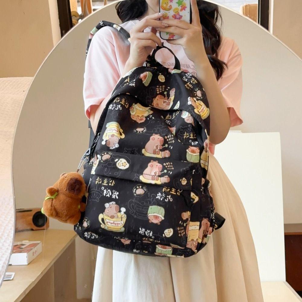 Animal Capybara Backpack Large Capacity Capybara School Bag Portable Capibara Shoulder Bag  Outdoor