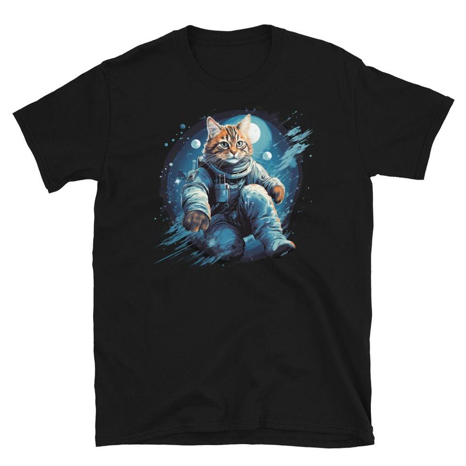 Space Themed Astronaut T-shirt - GalaxyArtistic Cat Unisex Graphic Tee