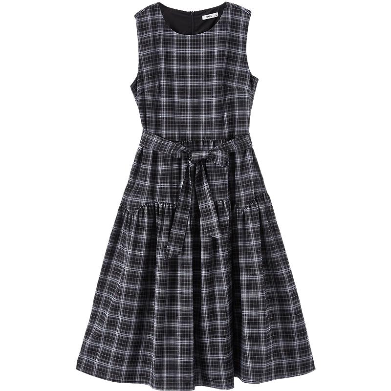 BETU Women s Retro Plaid Sleeveless Tie-Waist Dress S