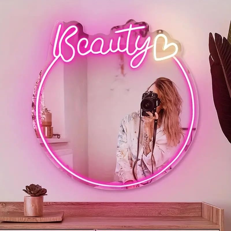 Hello Gorgeous Neon Sign for Wall Decor USB Powered LED Neon Light Mirror Sign with Adjustable Brightness Light Up Sign for Bedroom Girls Rooms