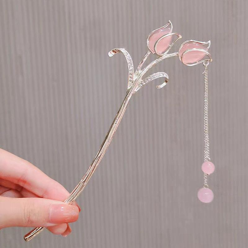 Antiker Stil Jade Blume Haarnadel mit Quaste – Damen Qipao & Hanfu Kopfschmuck Accessoire