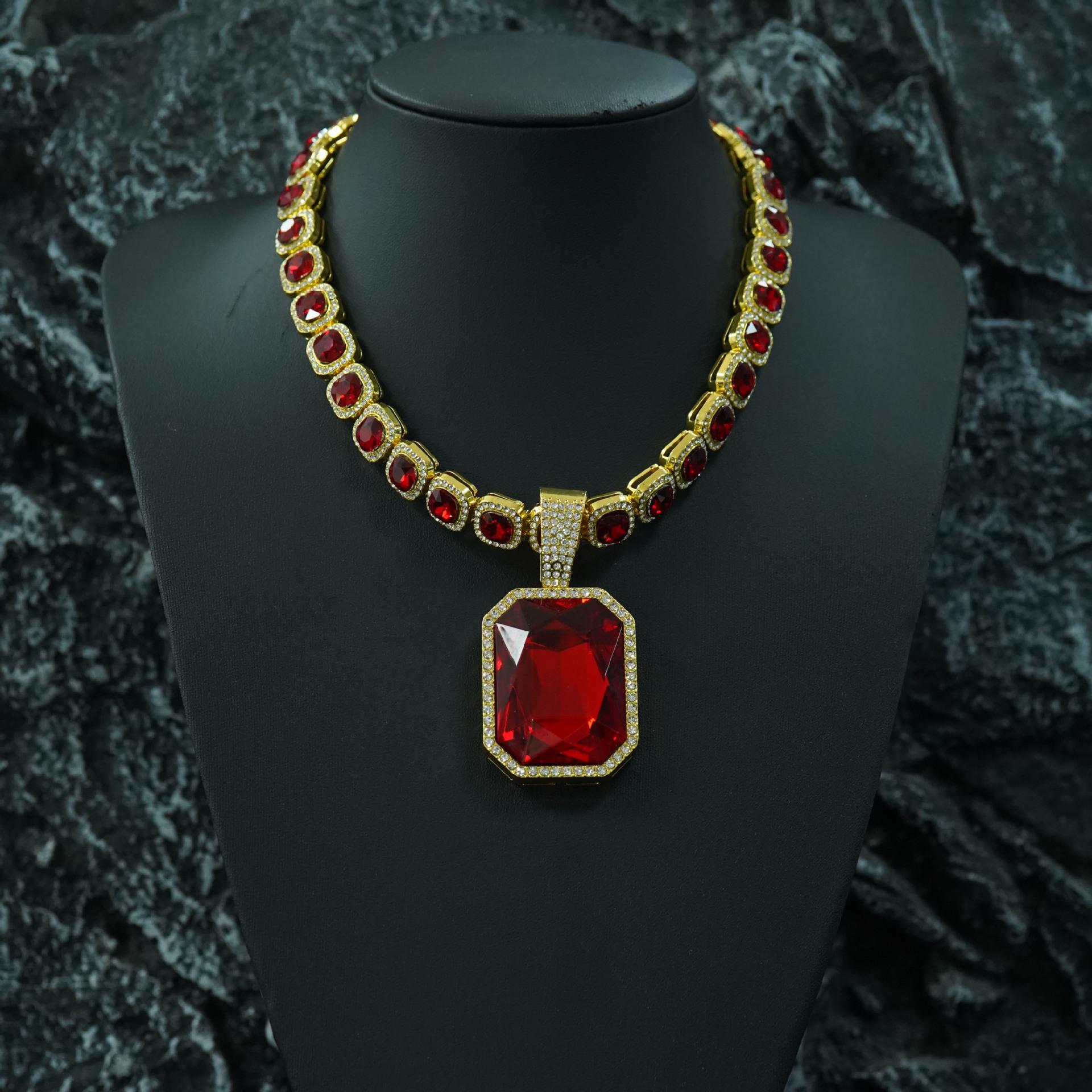 Большая кубинская цепочка с подвеской из цветных драгоценных камней, стильное хип-хоп-ожерелье.