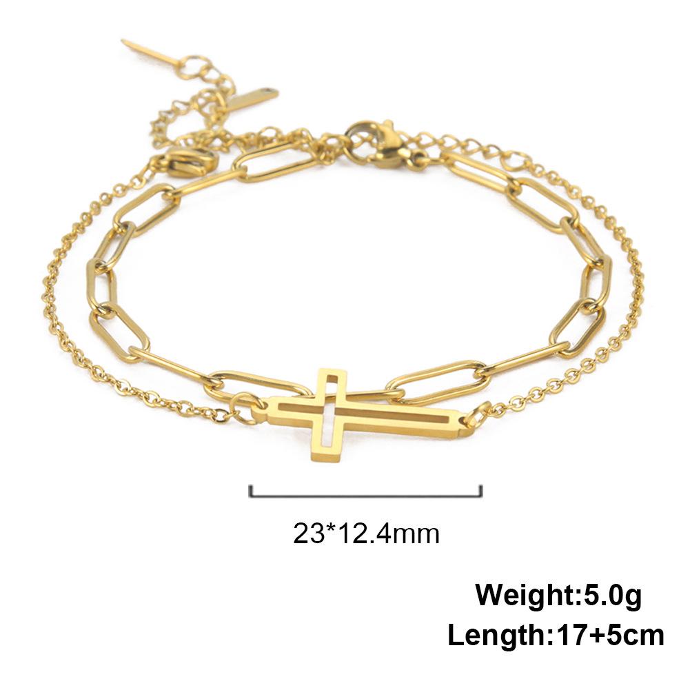Double Layer Cross Pendant Bracelet For Stacking With Hollow Two-Hole Cross Chain Welded Necklace Jewelry