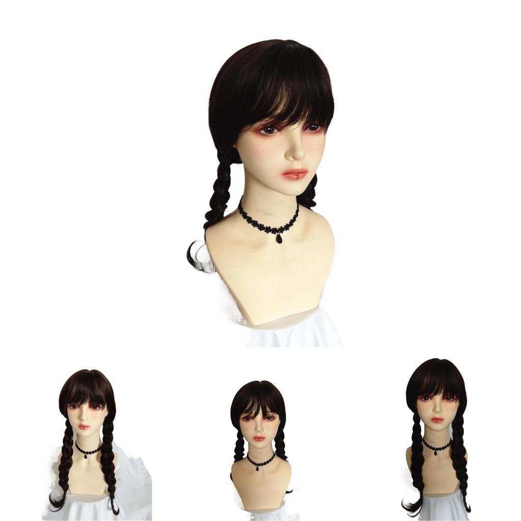 Wednesdays Addams Family Hair Knitting Wig – Halloween Cosplay Party Style