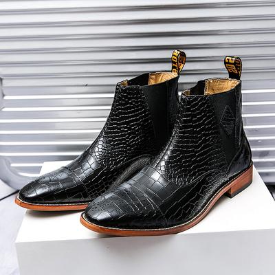 Botas masculinas de luxo, botas de cano curto para negócios, sapatos formais de escritório, sapatos masculinos vintage de crocodilo, sapatos da moda Chelsea, sapatos masculinos sem cadarço
