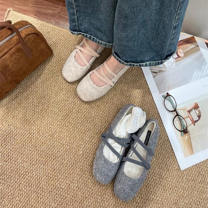 Mary Jane fluffy shoes women's autumn and winter wear 2025 new soft-soled lamb wool bean shoes piled cotton ladyshoes