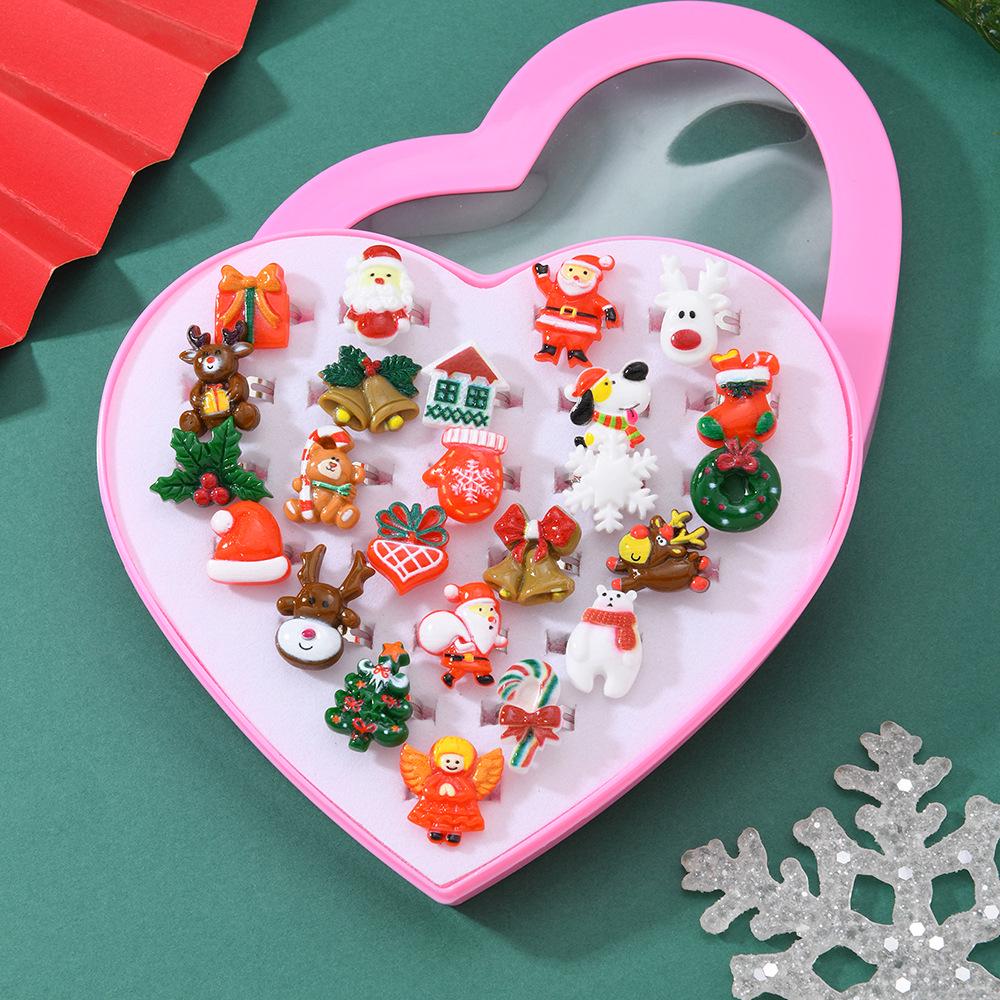 

Рождественская серия 3D смола Детское регулируемое кольцо Подарочная коробка Adjustable 1.4CM