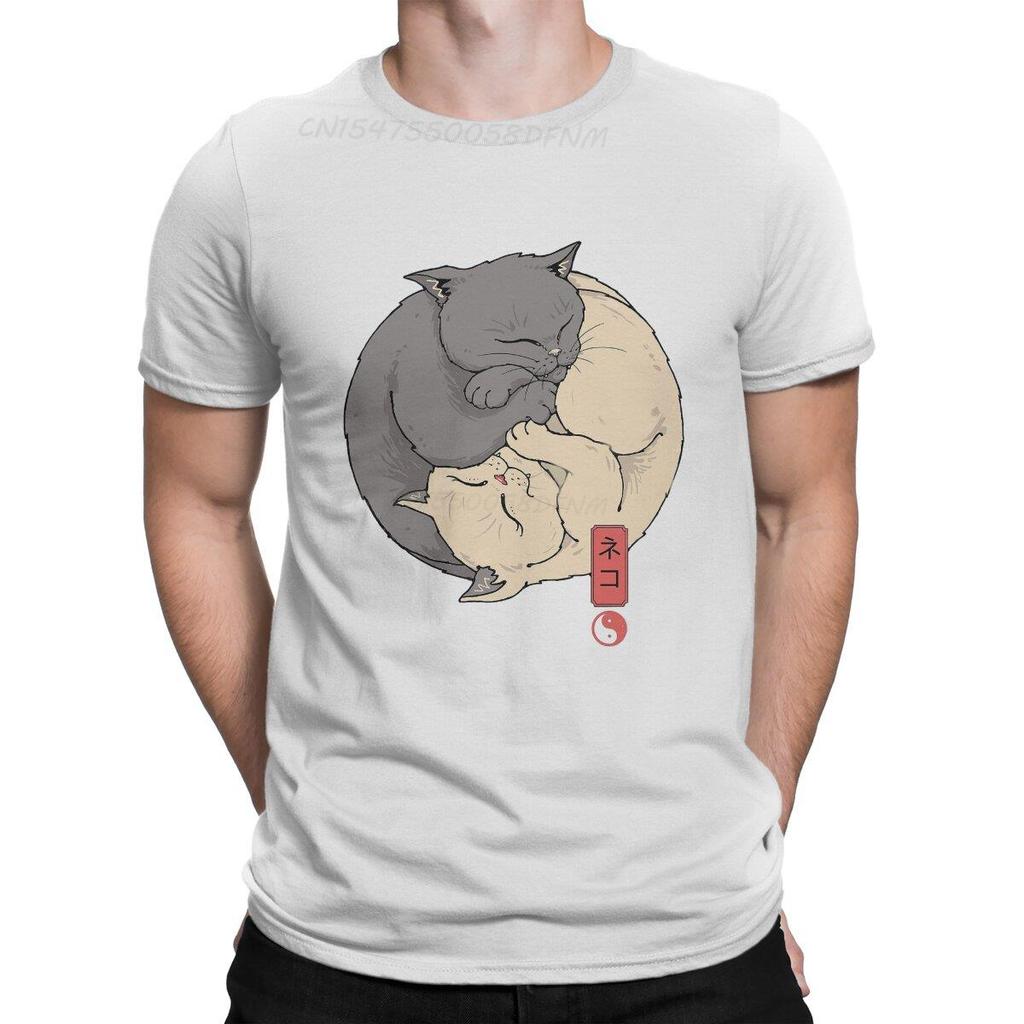 Yin Yang Cats Men T-shirts Japanese Art Anime T-shirts Men Graphic Tee Shirts Male Camisas Smooth T-shirts Transfer Printing