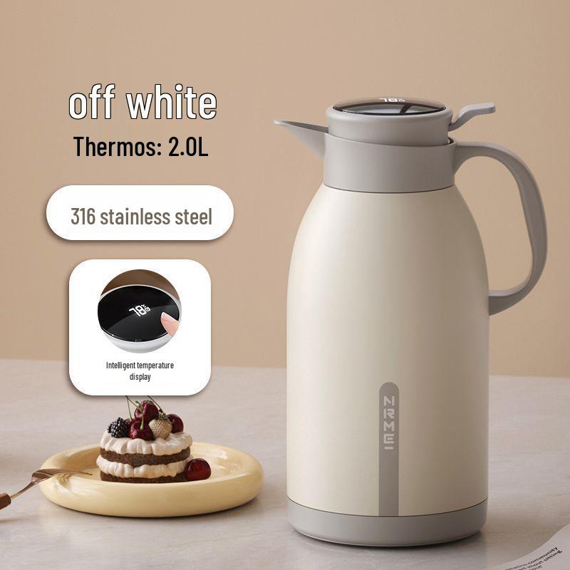 

316 Stainless Steel Large Capacity Smart Thermos Flask for Home - Insulated Water Bottle & Warm Pot Oat White - Smart Version, 316 Nursery Grade