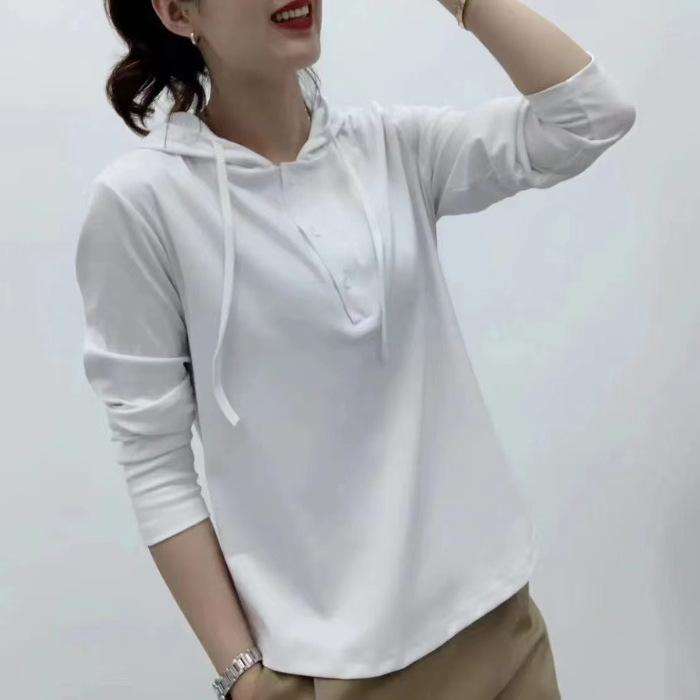 Autumn New Hoodie Women's Long-sleeved Sleeves Hooded Base Shirt Mother's Casual Loose Top Large Size T-shirt Women