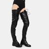 Winter new sexy European and American style lace-up side zipper low heel long tube over the knee leather boots large size women's boots
