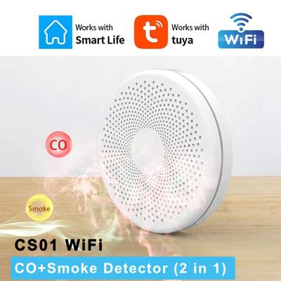 New 2in1 Version WiFi Tuya Smart Co & Smoke Detector Alarm Carbon Monoxide Parlor Room Kitchen Shop Fire PIR Sound Sensor Alert