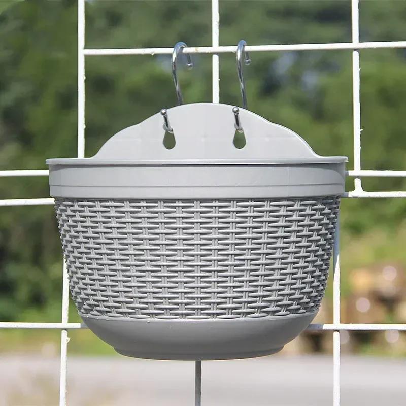 

Wall Mounted Flower Pot Imitation Rattan Weaving Creative Flower Planter Garden Pot Semicircle Hanging Basket Yard Balcony серый