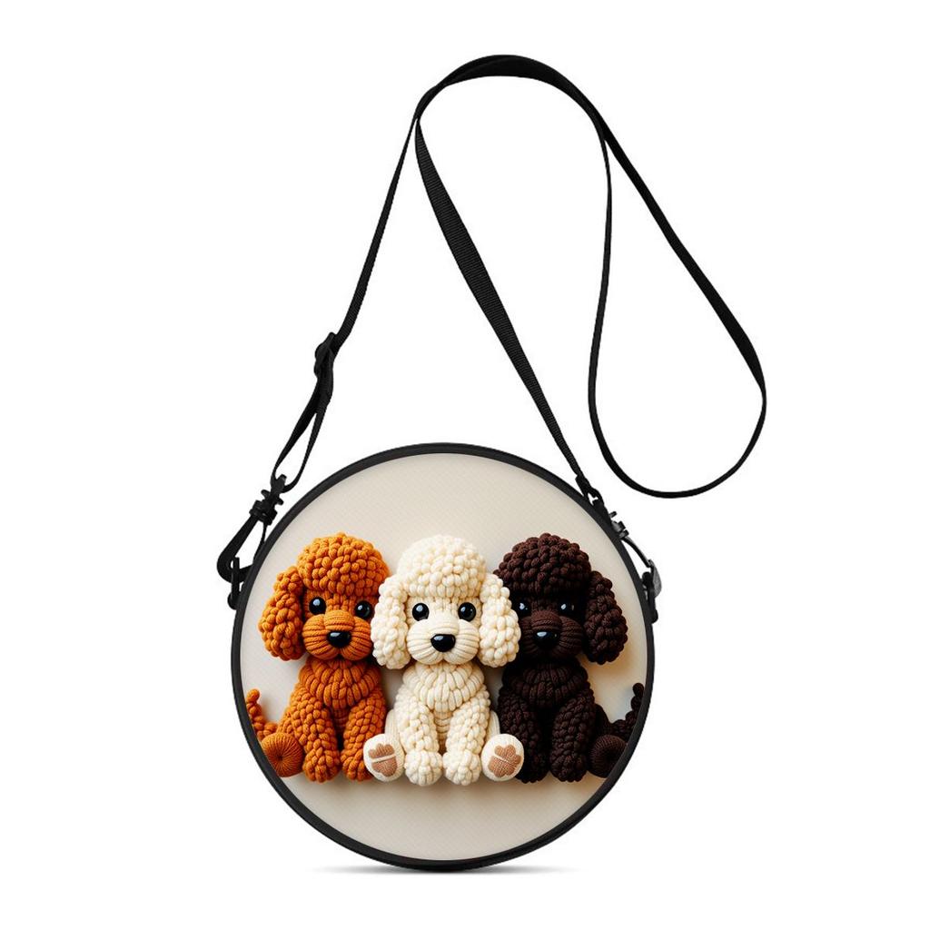 Cute Dog Print Round Shoulder Bag Casual Messenger Bag for Woman Best Gifts 2D Flat Casual Daily Crossbody Bag