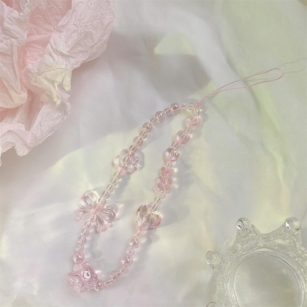 Bracelet de perles d'amour pour femmes, petit nœud en cristal frais, fleurs, amour, chaîne de téléphone portable, anti-chute, accessoires de coque de téléphone portable, DIY