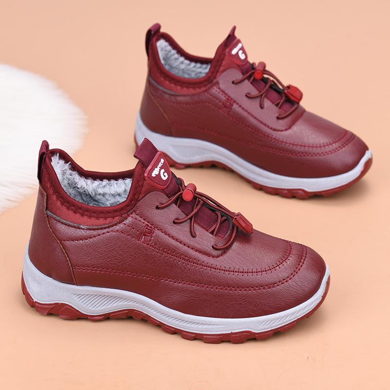 Waterproof snow boots winter new leather walking cotton shoes thick sole non-slip velvet warm mother shoes