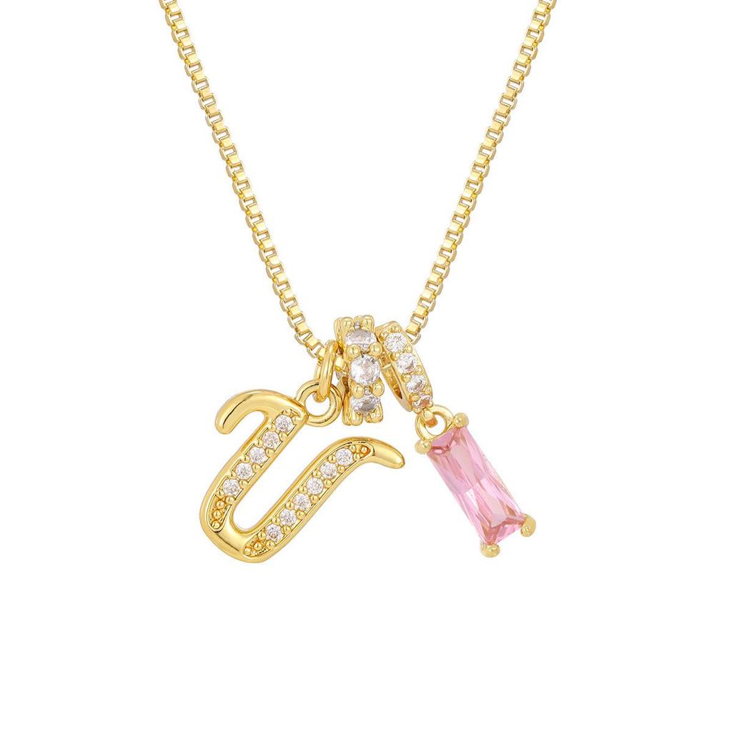 Kreuz Trend Rosa Diamant Schlüsselbein Halskette: Personalisierter 26-Buchstaben-Anhänger im Europäischen & Amerikanischen Mode-Stil