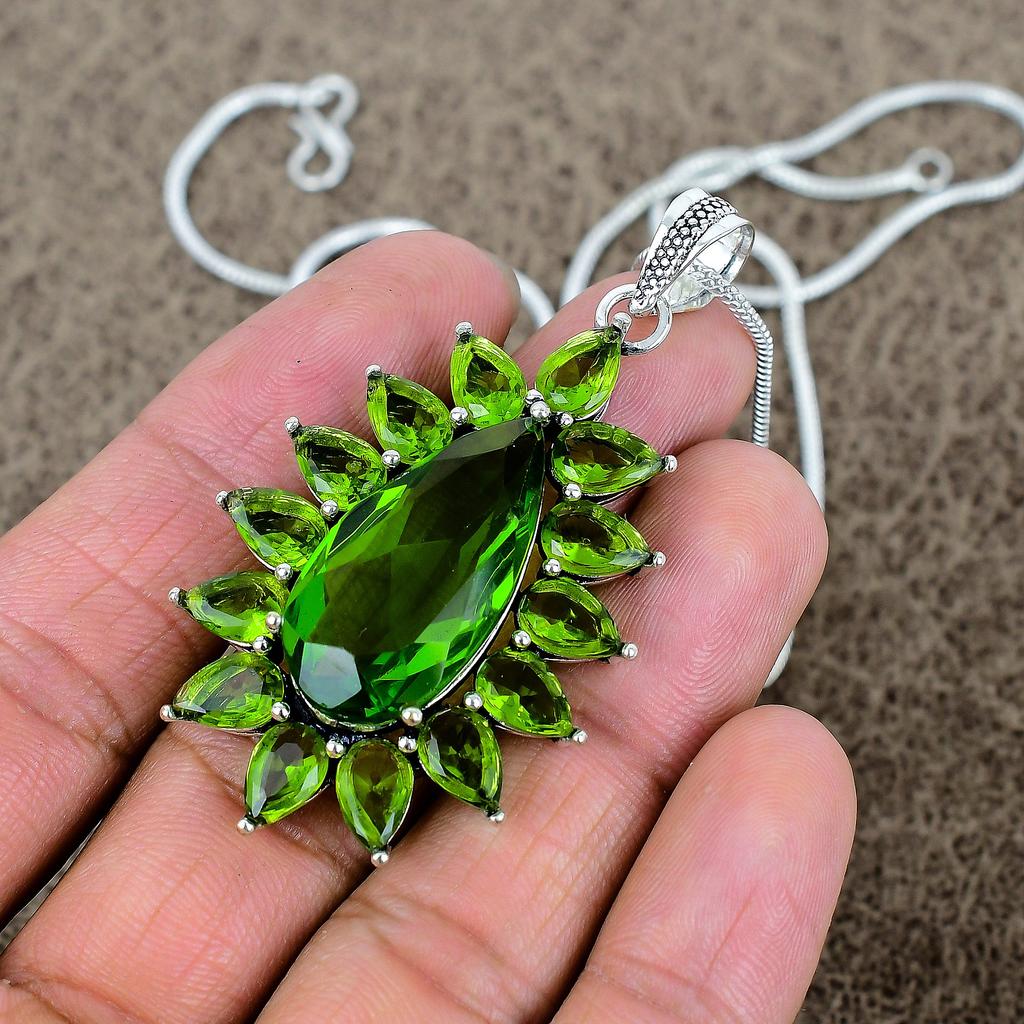 Peridot Gemstone Handmade 925 Sterling Silver Jewelry Pendant 2.48" KKG-281