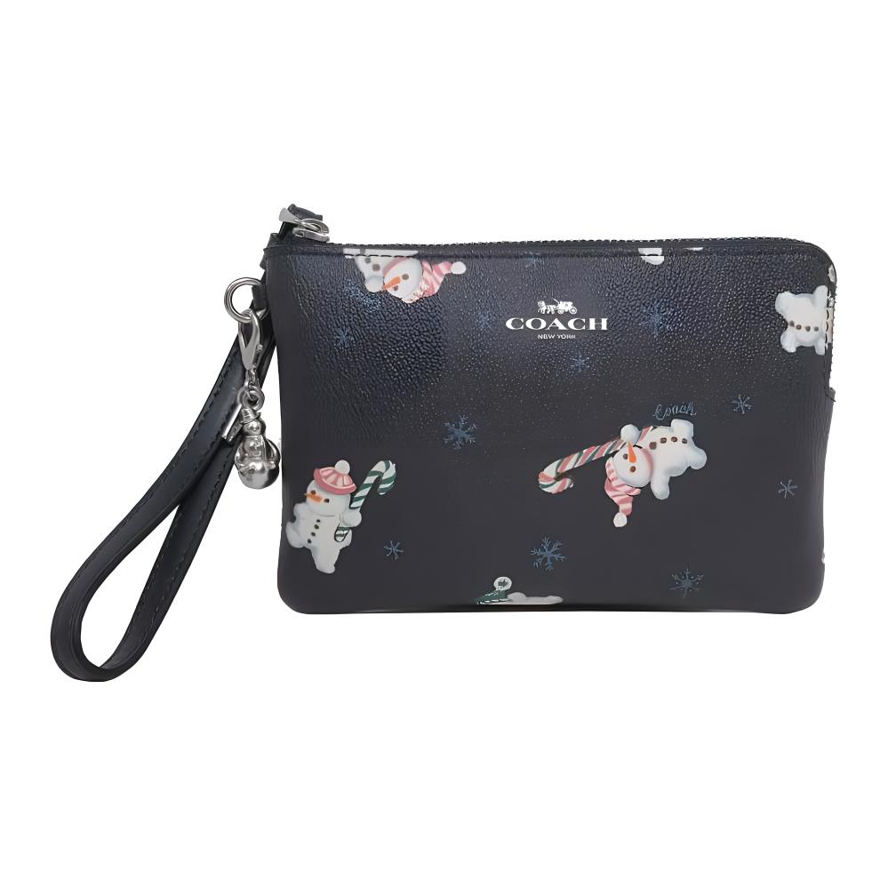 Coach Boxed Snowman Print Zipper Clutch Women Clutch Black C7401-SVF23