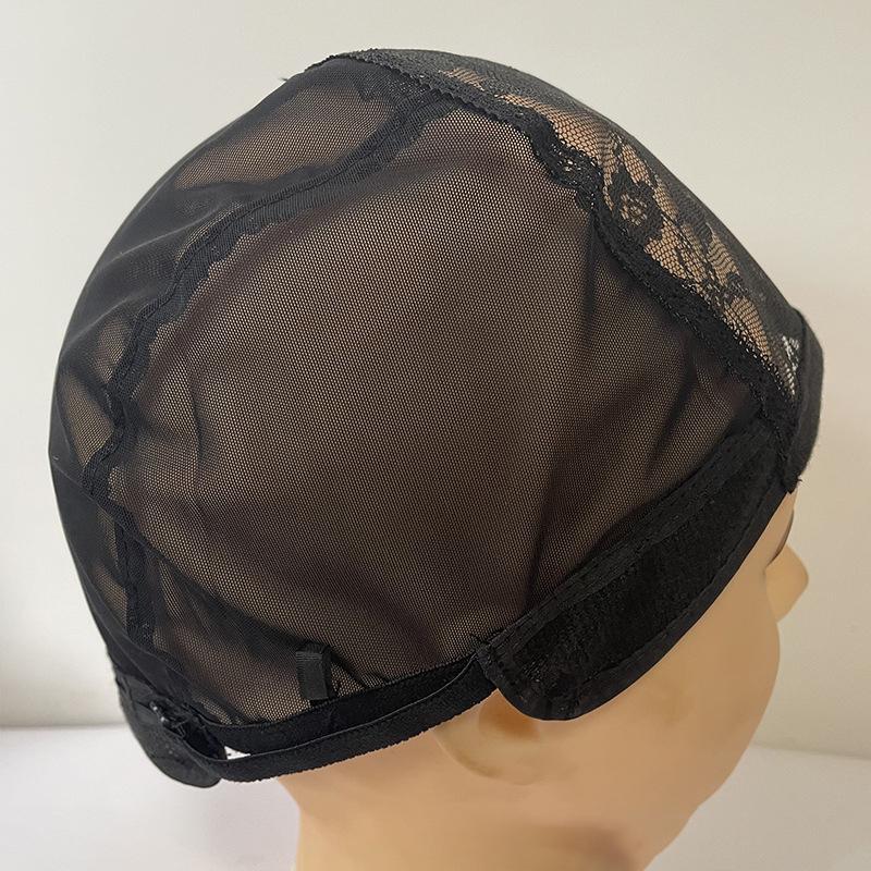 Krajková paruková čepice na výrobu paruk 56 cm s nastavitelnými ramínky Stretch tkaní čepice do U Černá Dámská kupole síťky na vlasy Klobouk