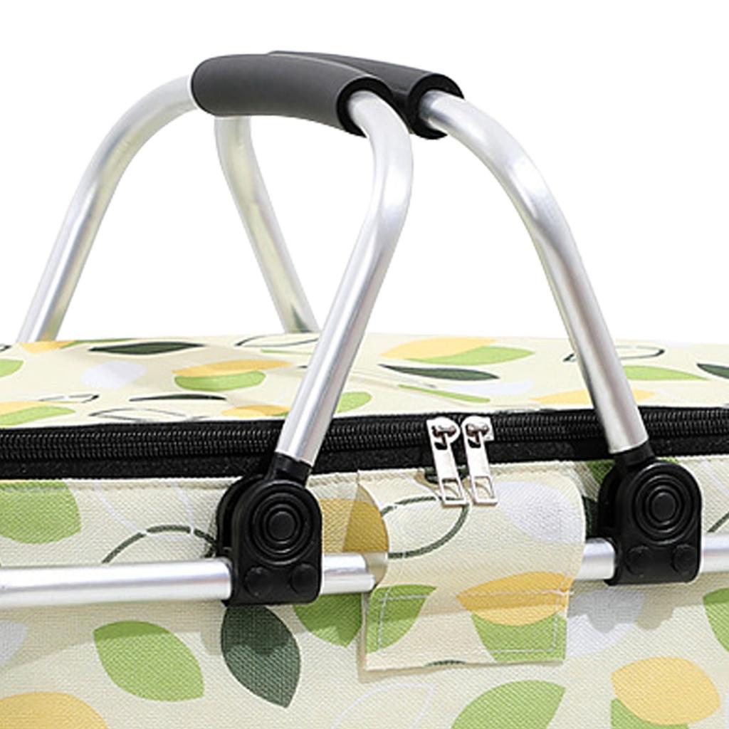 Picnic Bag Foldable Picnic Basket Insulated Comfortable Handle Ice Pockets Cooler Bag for Picnic