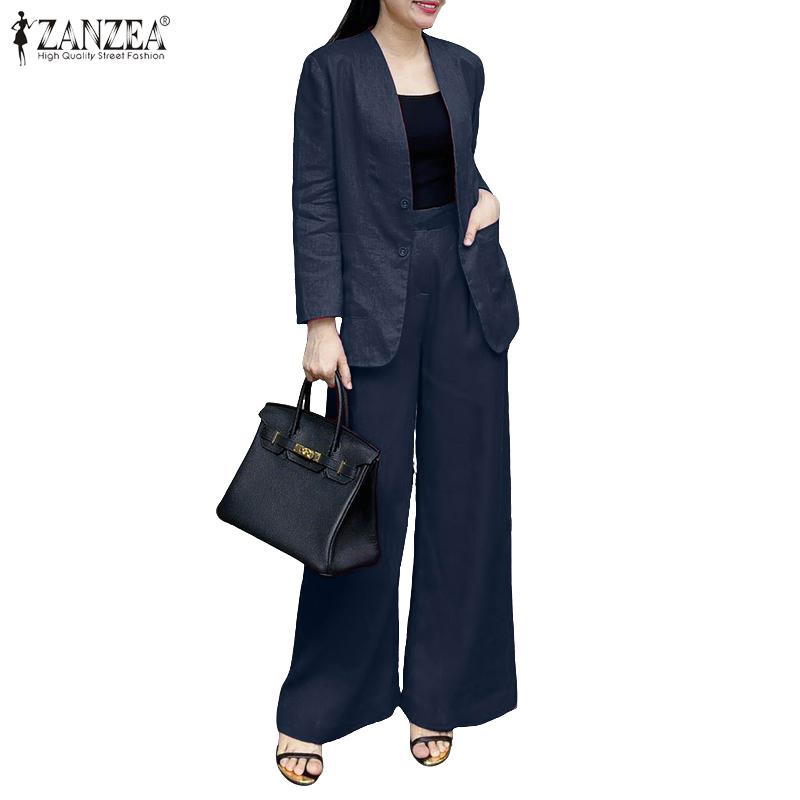 ZANZEA Damski Sweter Kardigan Bluzka i Spodnie Codzienne Dwuczęściowe Zestawy