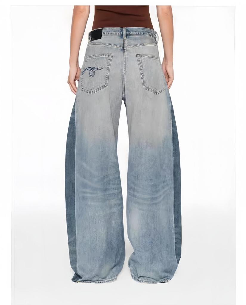 R.13 Autumn Retro Loose Wide-Leg Patchwork Denim Jeans