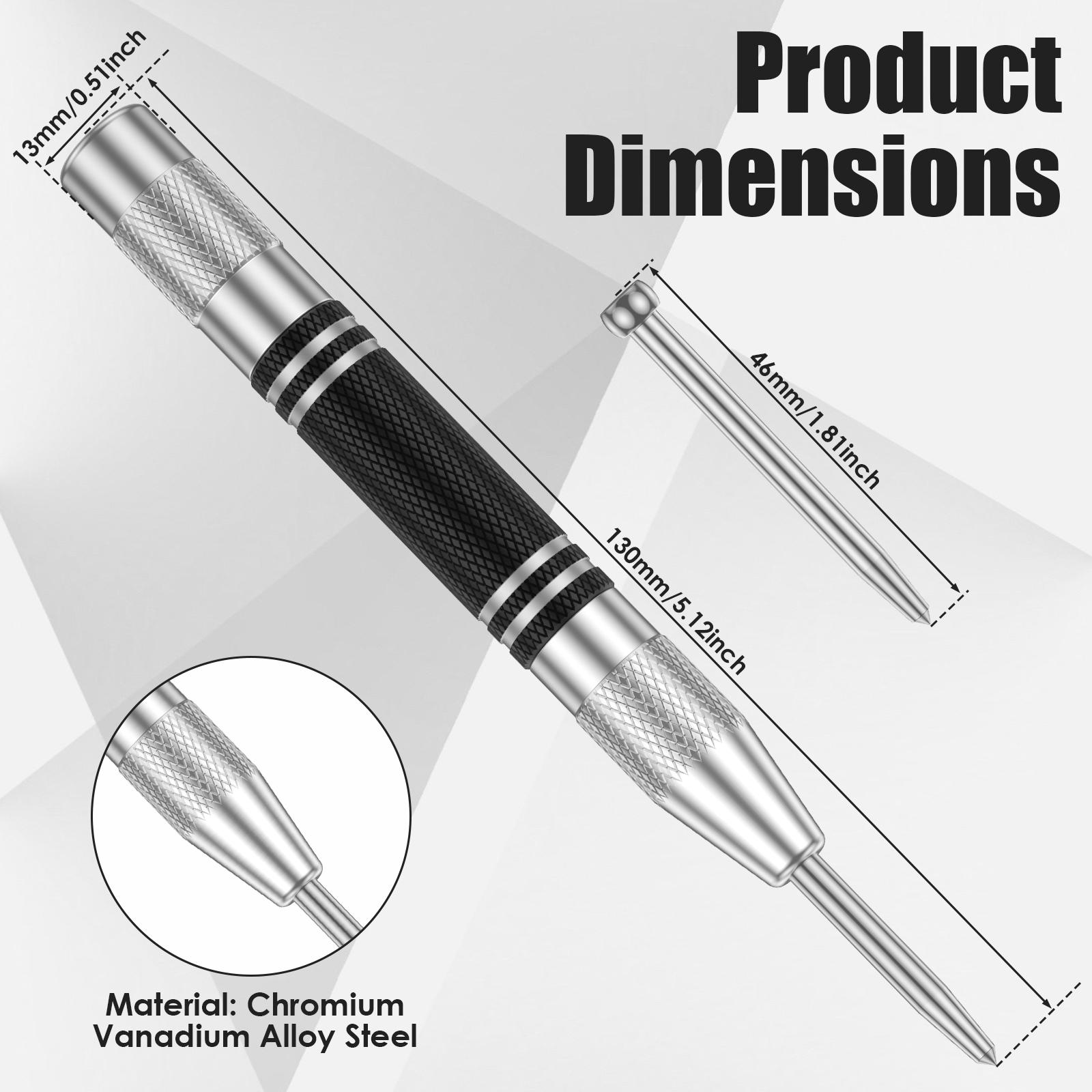 Center Punch 5 inch Chromium Vanadium Alloy Steel Spring Loaded Center Hole Punch with Replacement Tip for Metal Center Punch