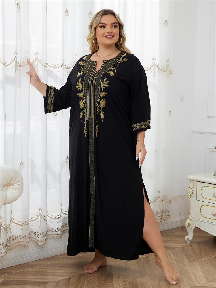 EDOLYNSA Золотая вышивка Женское черное платье-кафтан большого размера Домашний халат — фото 3