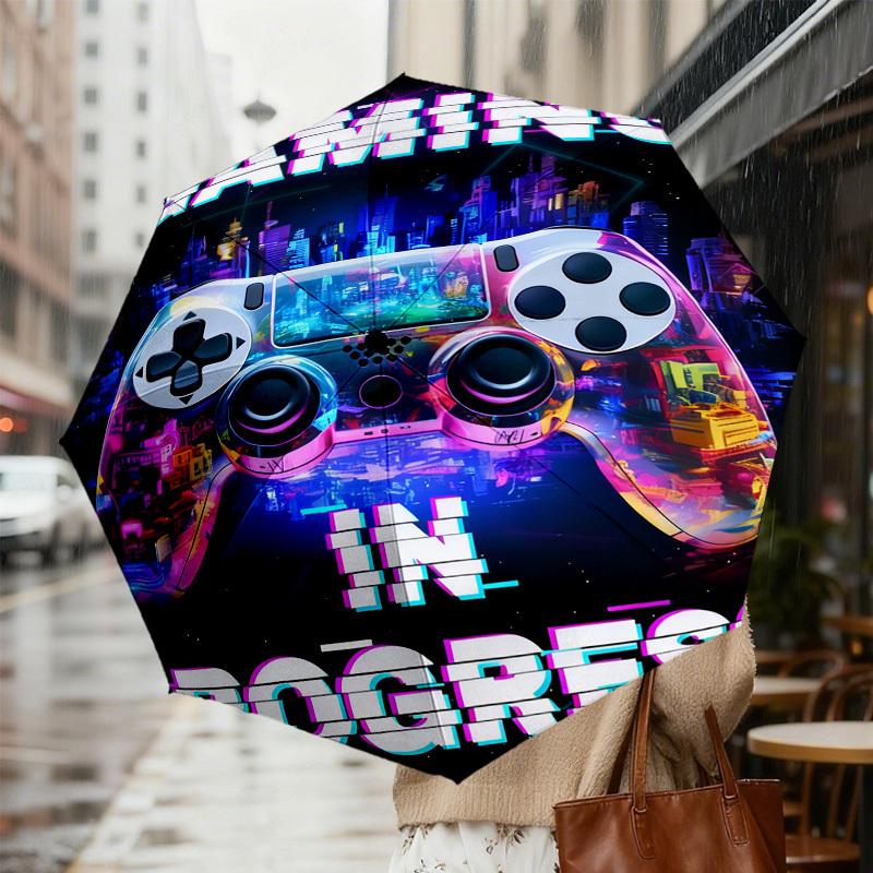 1 Stück Gaming-Fortschrittsmuster Regenschirm Design Automatisches Öffnen und Schließen Regenschirm, Hochwertiger Reise-Regenschirm, c1128214