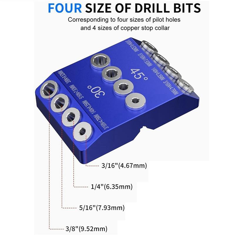 AD23-30 45 90 Degree Angle Drill Guide Jig, Drill Jig For Angled Holes And Straight Hole With 4 Sizes Steel Drill Bits Easy To U