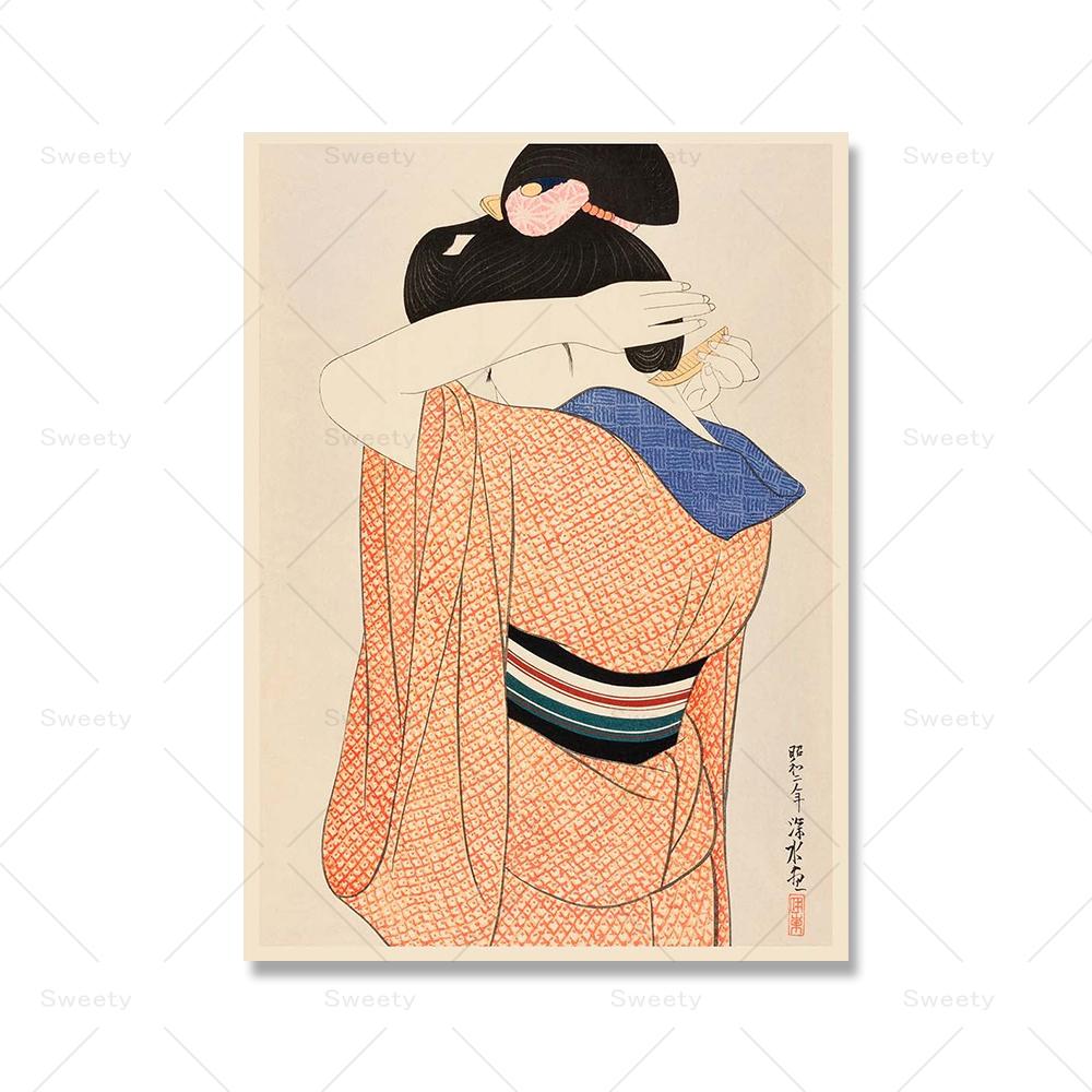 

Японская гейша Плакат Винтаж Японские женщины Традиционное искусство Культура Стиль Укиё-э Картины HD Печать Холст Картина Домашний декор 21x30cm No Framed