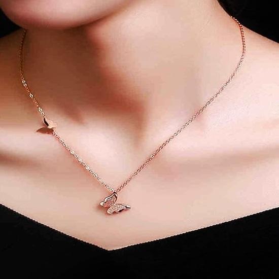 Rose Gold Stainless Steel Dual Butterfly Charm Pendant for Women