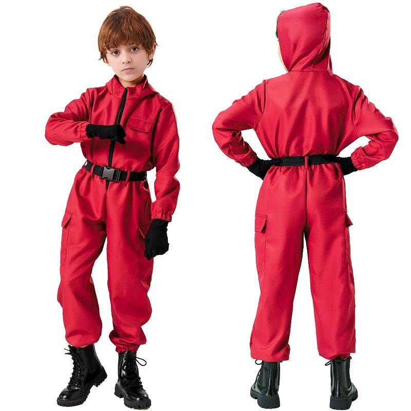 Squid Game Theme Cosplay Red Jumpsuit With Polyester Fabric For Girls Halloween Costume