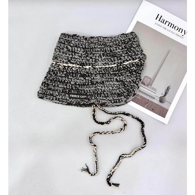 

25 Early autumn new personalized striped cat ear wool hat men s and women s curled edge cute autumn and winter ear protection knitted hat Adult 56-58cm серый