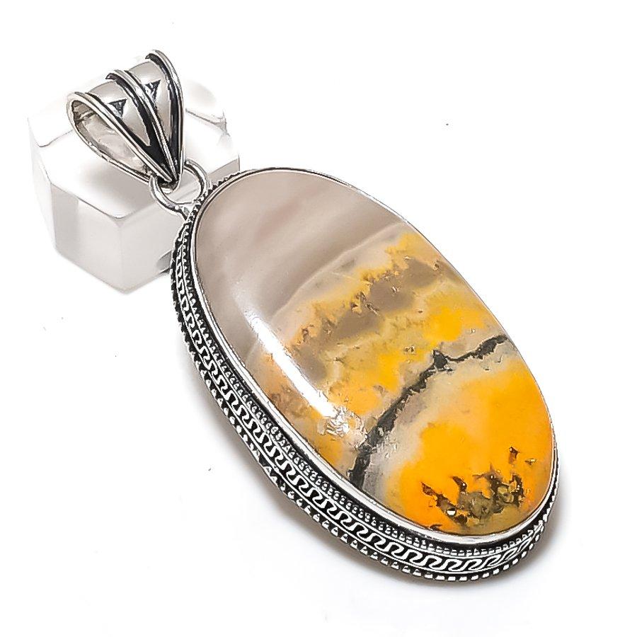 

Bumble Bee Jasper Gemstone Handmade 925 Sterling Silver Pendant 2.56 y9j43