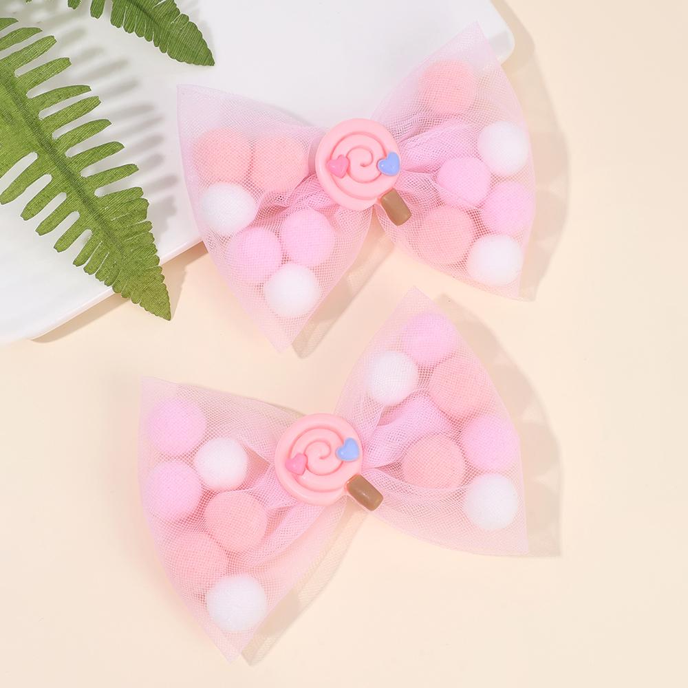 2 Stück Beliebte Süßigkeiten Netz Haarspangen Plüschkugel Gefüllte Schleife Haarnadel Süße Lutscher Haarspange Für Baby Mädchen Kinder Haaraccessoires